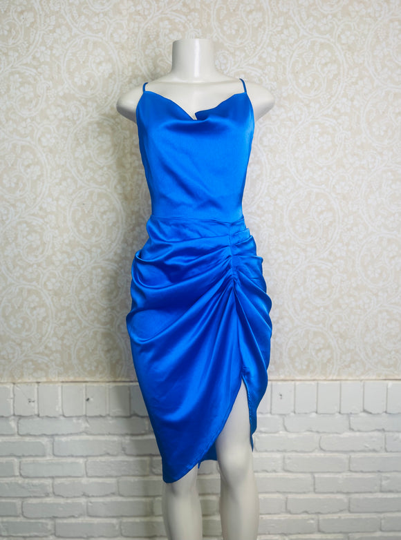 Royal Blue Satin Midi Dress