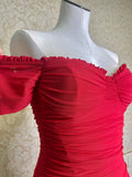 Red Ruched Off The Shoulder Dress