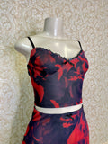 Black/Red Mesh Print Top and Maxi Skirt Set