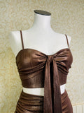 Brown Shiny 2-Piece Set with ruched sides