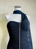 Black Scarf Dress with Rhinestone Detail