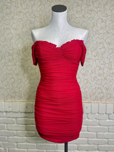 Red Ruched Off The Shoulder Dress