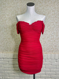 Red Ruched Off The Shoulder Dress