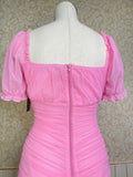 Pink Square Neck Bubble Sleeve Dress