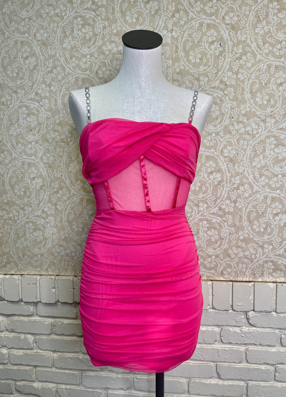 Hot Pink Rhinestone Strap Dress