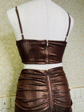 Brown Shiny 2-Piece Set with ruched sides