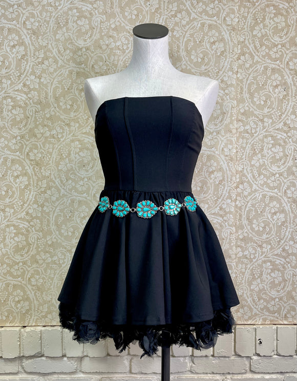 Black Texture Rose Hem Tube Dress