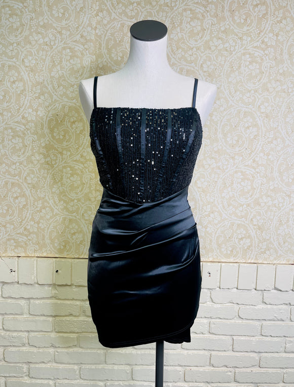 Black Sequin Silk Dress