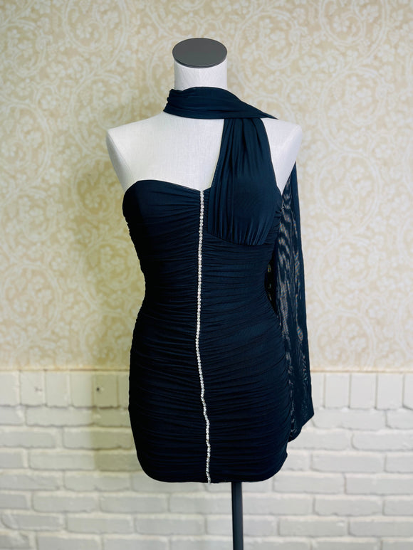 Black Scarf Dress with Rhinestone Detail