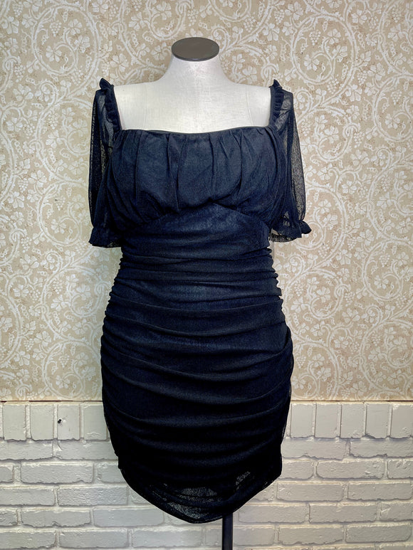 Black Shoulder Puff Dress