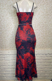 Black/Red Mesh Print Top and Maxi Skirt Set