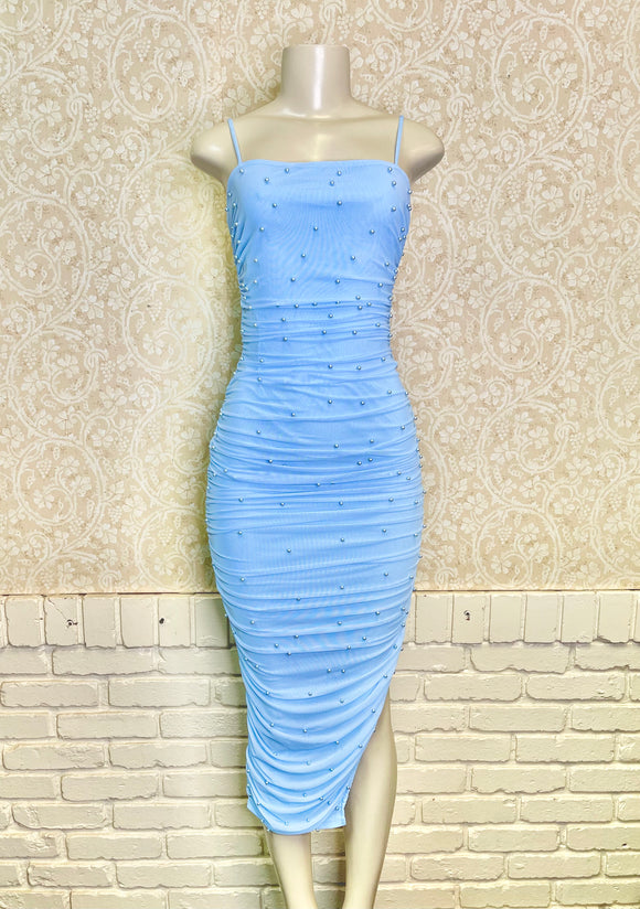 Baby Blue Long Pearl Dress