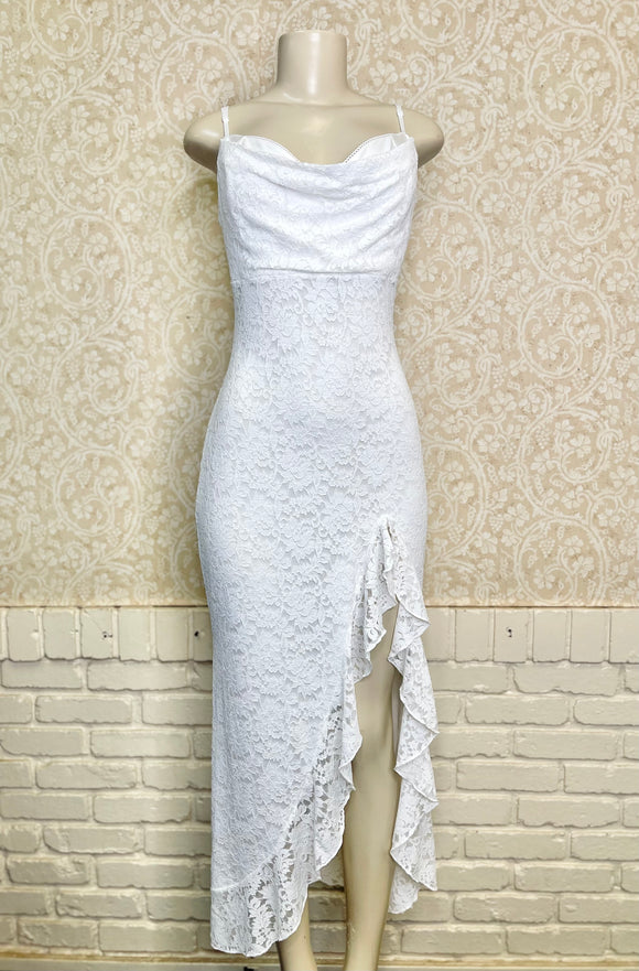 White High/Low Maxi Lace Dress