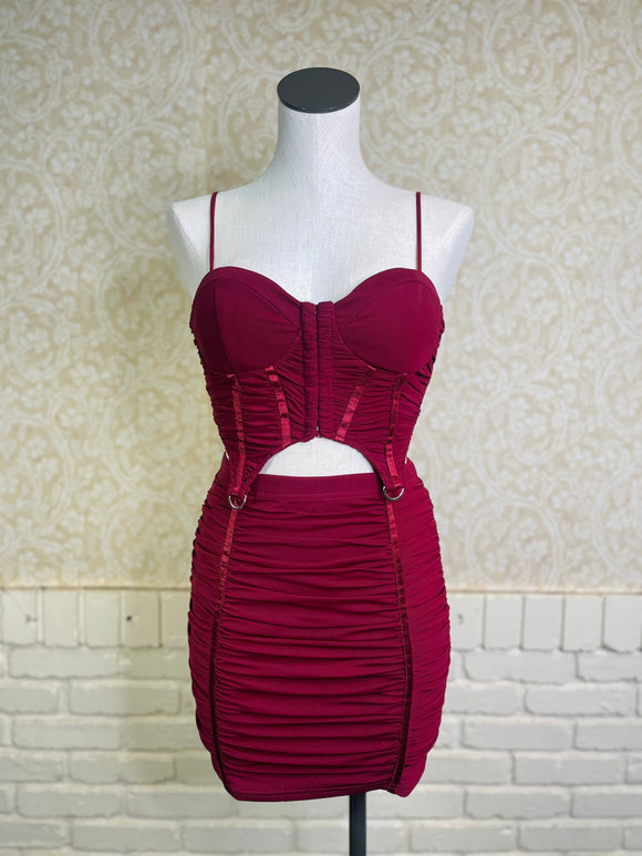 Burgundy Corset Top and Skirt